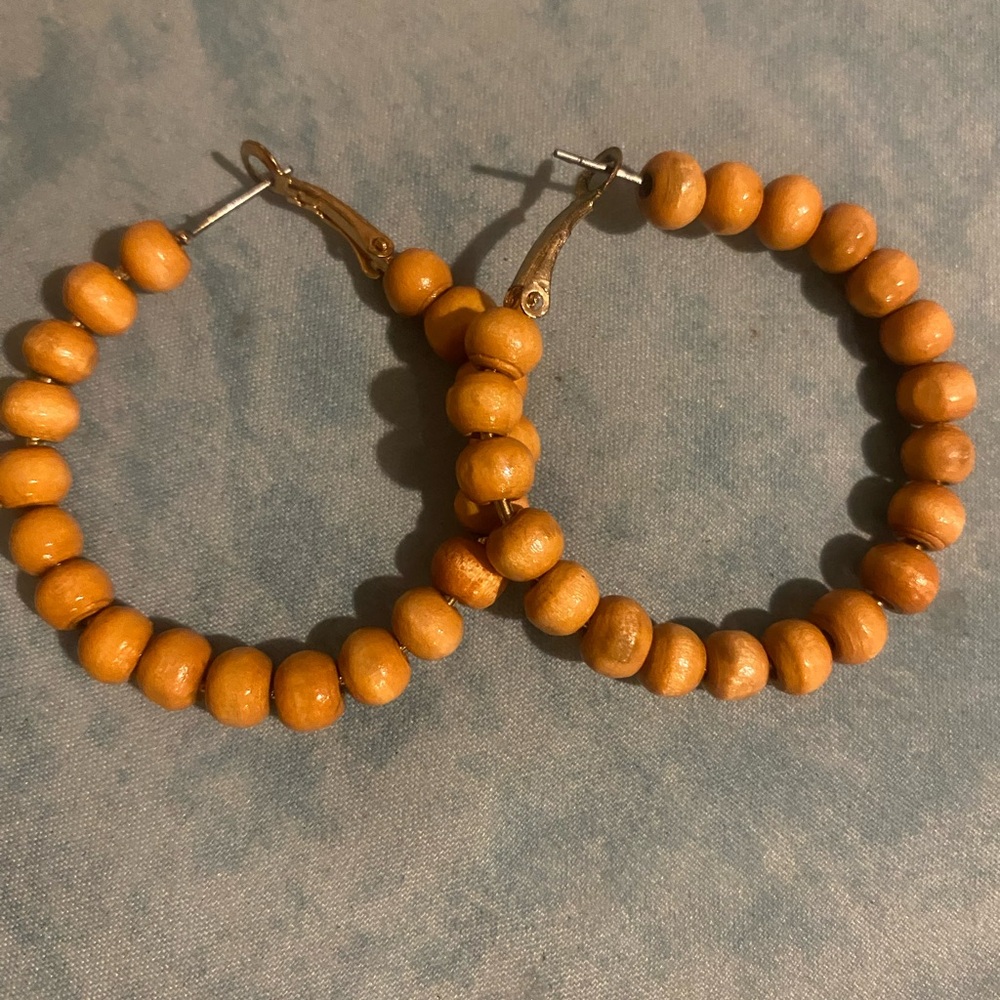 Brown Beaded Hoop Earrings Statement Jewelry